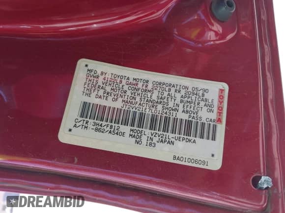 1990 Toyota Camry z VIN JT2VV21E7L0124311, wystawiony jako IAAI lot #42200283 z przebiegiem 214 189 mil mil oraz . Historia ofert i sprzedaży dostępna na DreamBid. Obrazek 9.