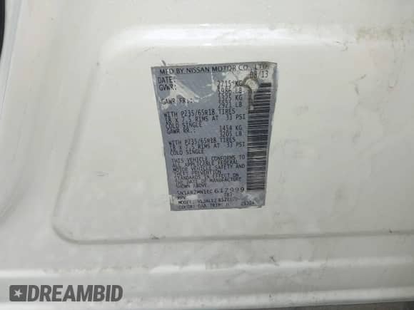 2014 Nissan Pathfinder SL with VIN 5N1AR2MN1EC617999, listed as a IAAI auction lot 42224316 with 93,215 mi miles and . Bid and sale history available at DreamBid. Image 9.