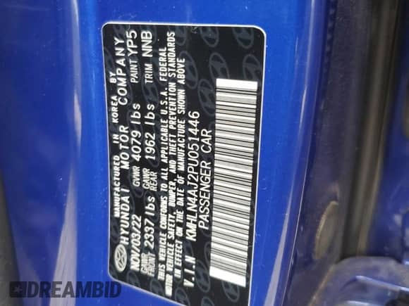 2023 Hyundai Elantra Limited с VIN KMHLN4AJ2PU051446, выставлен на аукционе Copart как лот 80655815 с пробегом 80 520 миль миль и Списание • Salvage title. История ставок и продаж доступна на DreamBid. Изображение 12.