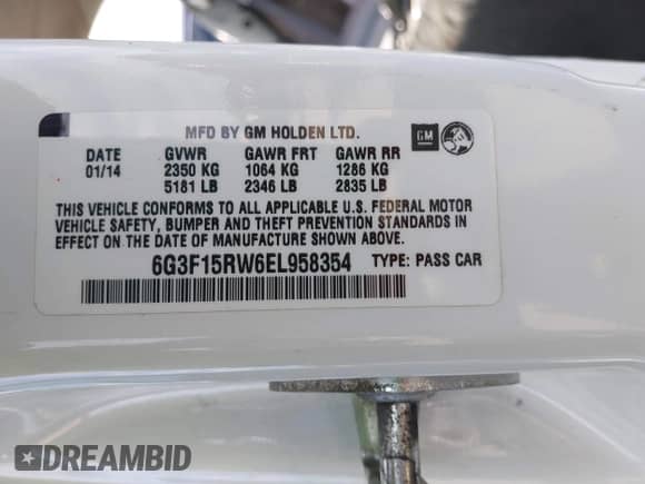 2014 Chevrolet SS with VIN 6G3F15RW6EL958354, listed as a IAAI auction lot 42011918 with Not provided miles and . Bid and sale history available at DreamBid. Image 9.