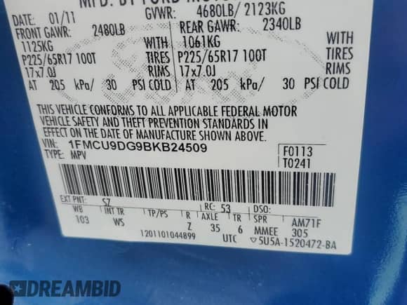 2011 Ford Escape XLT с VIN 1FMCU9DG9BKB24509, выставлен на аукционе Copart как лот 81302685 с пробегом 206 523 миль миль и Списание • Salvage title. История ставок и продаж доступна на DreamBid. Изображение 13.
