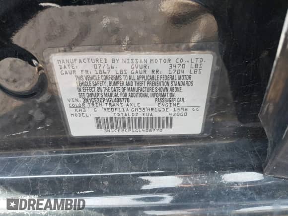 2016 Nissan Note S Plus z VIN 3N1CE2CP1GL408770, wystawiony jako IAAI lot #42823518 z przebiegiem 59 444 mil mil oraz . Historia ofert i sprzedaży dostępna na DreamBid. Obrazek 9.