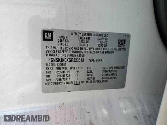 2016 Chevrolet Suburban LTZ с VIN 1GNSKJKCXGR223613, выставлен на аукционе Copart как лот 66085515 с пробегом 174 103 миль миль и Списание • Salvage title. История ставок и продаж доступна на DreamBid. Изображение 13.