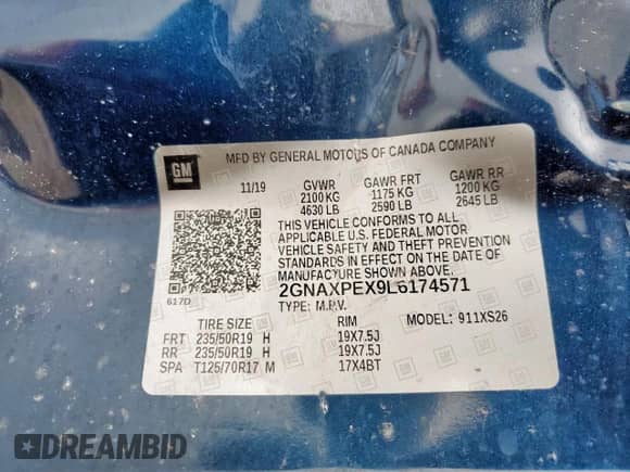 2020 Chevrolet Equinox Premier с VIN 2GNAXPEX9L6174571, выставлен на аукционе Copart как лот 63924255 с пробегом 94 225 миль миль и Списание • Salvage title. История ставок и продаж доступна на DreamBid. Изображение 14.