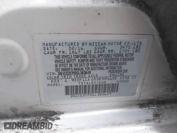 2016 Nissan Note S Plus с VIN 3N1CE2CP0GL383649, выставлен на аукционе IAAI как лот 42745844 с пробегом 149 807 миль миль и . История ставок и продаж доступна на DreamBid. Изображение 9.