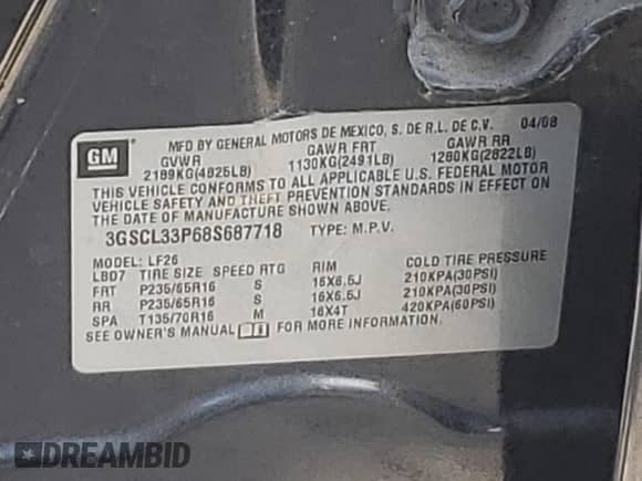 2008 Saturn VUE XE z VIN 3GSCL33P68S687718, wystawiony jako Copart lot #66792774 z przebiegiem 117 583 mil mil oraz Szkoda całkowita • Salvage title. Historia ofert i sprzedaży dostępna na DreamBid. Obrazek 13.