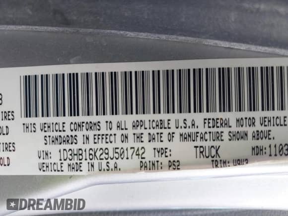 2009 Dodge 1500 ST с VIN 1D3HB16K29J501742, выставлен на аукционе IAAI как лот 41523602 с пробегом 107 191 миль миль и . История ставок и продаж доступна на DreamBid. Изображение 9.