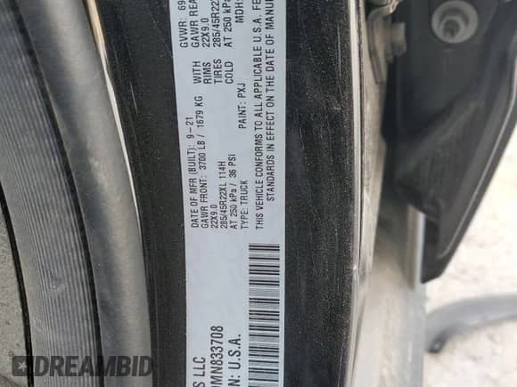 2021 Ram 1500 Limited с VIN 1C6RREHT9MN833708, выставлен на аукционе Copart как лот 42825435 с пробегом Не указан миль и Списание • Salvage title. История ставок и продаж доступна на DreamBid. Изображение 12.