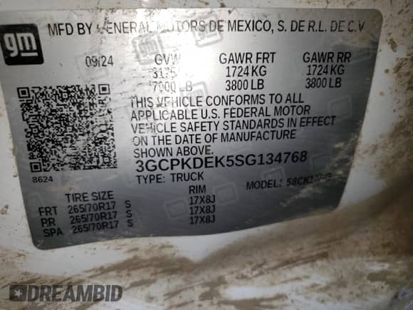 2025 Chevrolet Silverado 1500 z VIN 3GCPKDEK5SG134768, wystawiony jako Copart lot #70582685 z przebiegiem 33 625 mil mil oraz Szkoda całkowita • Salvage title. Historia ofert i sprzedaży dostępna na DreamBid. Obrazek 12.