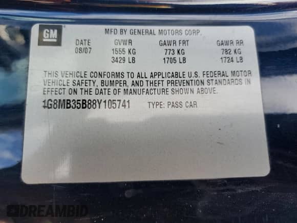 2008 Saturn Sky with VIN 1G8MB35B88Y105741, listed as a Copart auction lot 46116555 with 143,695 mi miles and Salvage title. Bid and sale history available at DreamBid. Image 15.