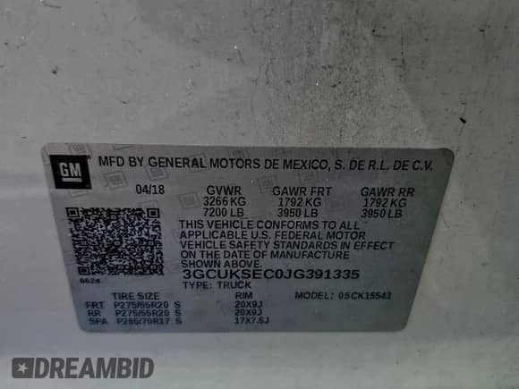 2018 Chevrolet Silverado 1500 LTZ z VIN 3GCUKSEC0JG391335, wystawiony jako Copart lot #71831475 z przebiegiem 127 301 mil mil oraz Szkoda całkowita • Salvage title. Historia ofert i sprzedaży dostępna na DreamBid. Obrazek 12.