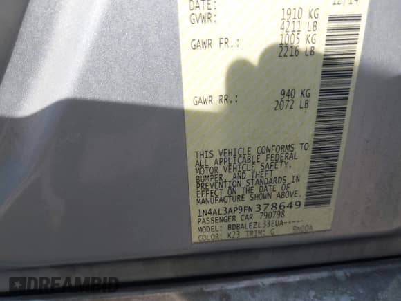 2015 Nissan Altima S z VIN 1N4AL3AP9FN378649, wystawiony jako IAAI lot #43137687 z przebiegiem 115 774 mil mil oraz . Historia ofert i sprzedaży dostępna na DreamBid. Obrazek 9.