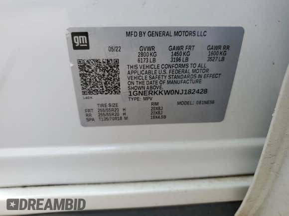 2022 Chevrolet Traverse Premier с VIN 1GNERKKW0NJ182428, выставлен на аукционе Copart как лот 57123605 с пробегом 62 224 миль миль и Списание • Salvage title. История ставок и продаж доступна на DreamBid. Изображение 13.