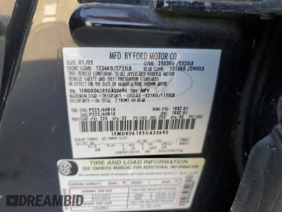 2005 Ford Freestyle Limited с VIN 1FMDK06185GA33690, выставлен на аукционе Copart как лот 68250514 с пробегом 177 316 миль миль и Чистый • Clean title. История ставок и продаж доступна на DreamBid. Изображение 12.