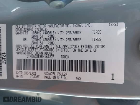 2024 Toyota Tundra Limited z VIN 5TFWA5DB9RX161273, wystawiony jako IAAI lot #41676655 z przebiegiem 10 371 mil mil oraz . Historia ofert i sprzedaży dostępna na DreamBid. Obrazek 9.