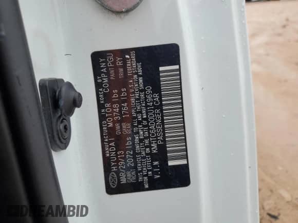 2013 Hyundai Veloster w/Black Int с VIN KMHTC6AD0DU149690, выставлен на аукционе Copart как лот 68201775 с пробегом 112 030 миль миль и Списание • Salvage title. История ставок и продаж доступна на DreamBid. Изображение 12.