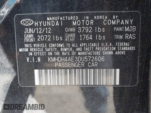 2013 Hyundai Elantra GLS z VIN KMHDH4AE3DU572606, wystawiony jako IAAI lot #43153191 z przebiegiem 147 130 mil mil oraz . Historia ofert i sprzedaży dostępna na DreamBid. Obrazek 9.