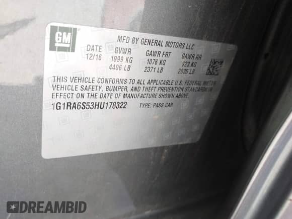 2017 Chevrolet Volt LT z VIN 1G1RA6S53HU178322, wystawiony jako IAAI lot #43347517 z przebiegiem 117 688 mil mil oraz . Historia ofert i sprzedaży dostępna na DreamBid. Obrazek 9.