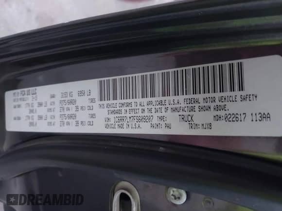 2015 Ram 1500 Outdoorsman with VIN 1C6RR7LM7FS609207, listed as a IAAI auction lot 42025029 with 223,200 mi miles and . Bid and sale history available at DreamBid. Image 9.