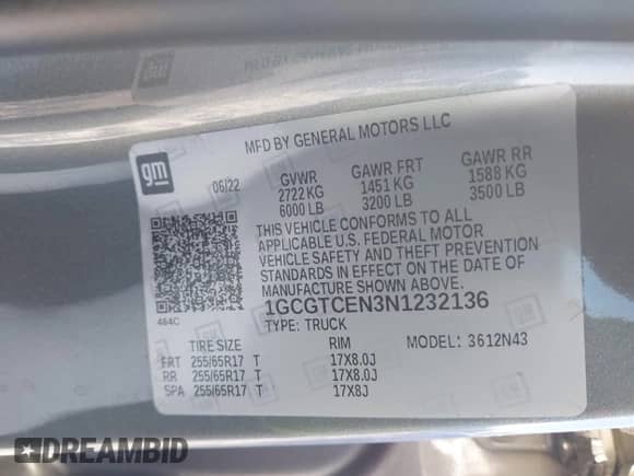 2022 Chevrolet Colorado 4WD LT с VIN 1GCGTCEN3N1232136, выставлен на аукционе IAAI как лот 41378597 с пробегом 55 714 миль миль и . История ставок и продаж доступна на DreamBid. Изображение 9.
