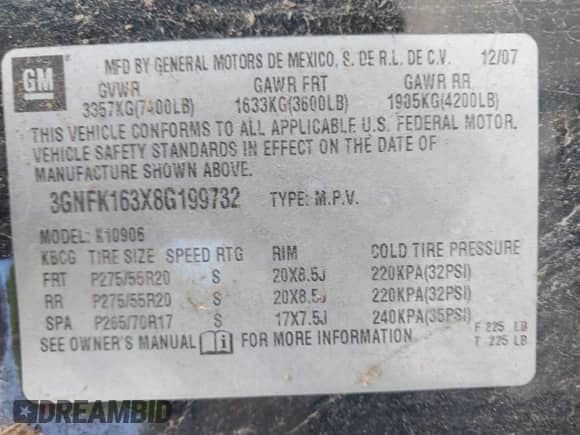 2008 Chevrolet Suburban LTZ z VIN 3GNFK163X8G199732, wystawiony jako IAAI lot #41930128 z przebiegiem 174 767 mil mil oraz . Historia ofert i sprzedaży dostępna na DreamBid. Obrazek 9.