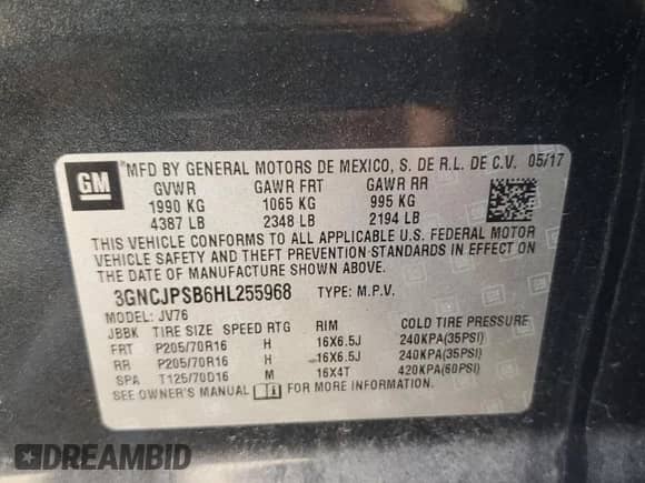 2017 Chevrolet Trax LT с VIN 3GNCJPSB6HL255968, выставлен на аукционе Copart как лот 87383385 с пробегом 125 694 миль миль и Чистый • Clean title. История ставок и продаж доступна на DreamBid. Изображение 13.