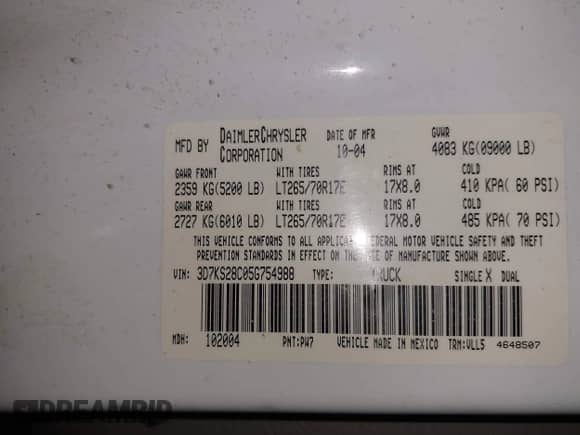 2005 Dodge 2500 SLT z VIN 3D7KS28C05G754988, wystawiony jako IAAI lot #41834266 z przebiegiem 163 614 mil mil oraz . Historia ofert i sprzedaży dostępna na DreamBid. Obrazek 9.