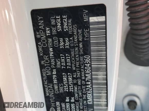 2021 Hyundai Kona SEL Plus с VIN KM8K62AA7MU604360, выставлен на аукционе Copart как лот 70432795 с пробегом 31 618 миль миль и Списание • Salvage title. История ставок и продаж доступна на DreamBid. Изображение 12.