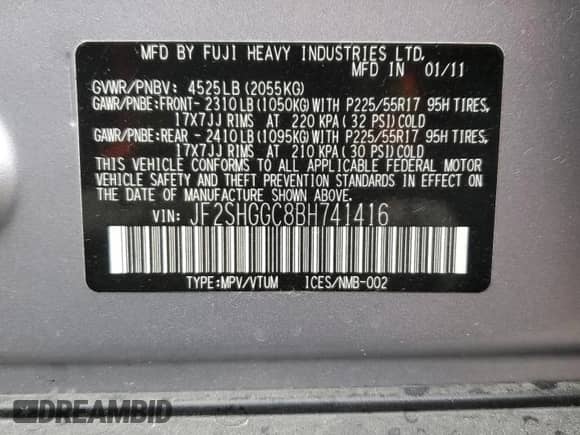 2011 Subaru Forester XT Touring with VIN JF2SHGGC8BH741416, listed as a Copart auction lot 78990184 with 82,789 mi miles and Salvage title. Bid and sale history available at DreamBid. Image 12.