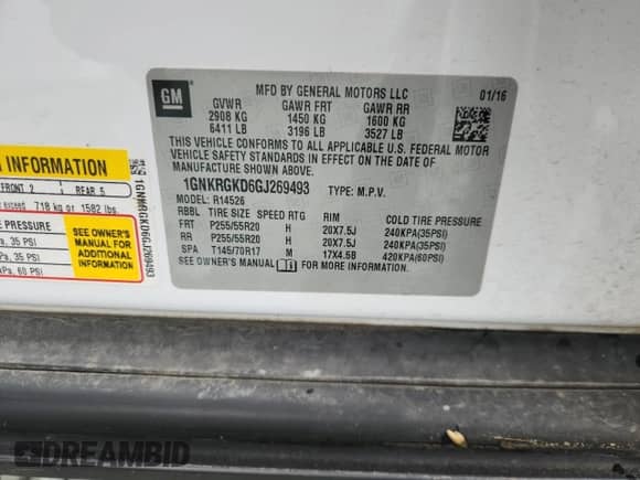 2016 Chevrolet Traverse LT with VIN 1GNKRGKD6GJ269493, listed as a Copart auction lot 68457865 with 178,553 mi miles and Salvage title. Bid and sale history available at DreamBid. Image 13.