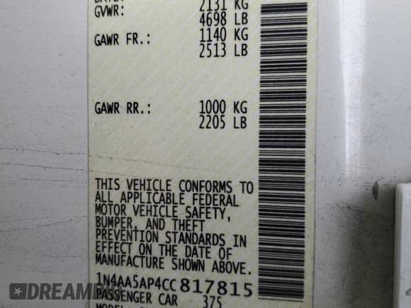 2012 Nissan Maxima SV z VIN 1N4AA5AP4CC817815, wystawiony jako Copart lot #82734395 z przebiegiem 171 892 mil mil oraz Czysty tytuł • Clean title. Historia ofert i sprzedaży dostępna na DreamBid. Obrazek 12.