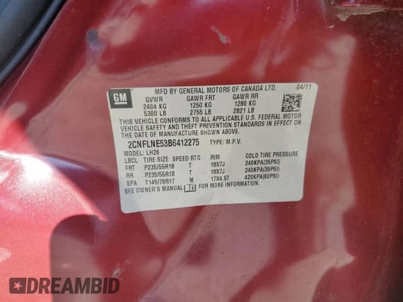 2011 Chevrolet Equinox 2LT with VIN 2CNFLNE53B6412275, listed as a Copart auction lot 46696595 with 144,545 mi miles and Clean title. Bid and sale history available at DreamBid. Image 15.