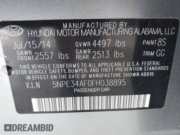 2015 Hyundai Sonata Limited z VIN 5NPE34AF0FH038895, wystawiony jako IAAI lot #43193189 z przebiegiem 103 857 mil mil oraz . Historia ofert i sprzedaży dostępna na DreamBid. Obrazek 9.