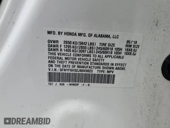 2018 Honda Pilot EX-L с VIN 5FNYF6H52JB049823, выставлен на аукционе Copart как лот 81667185 с пробегом 87 850 миль миль и Списание • Salvage title. История ставок и продаж доступна на DreamBid. Изображение 14.