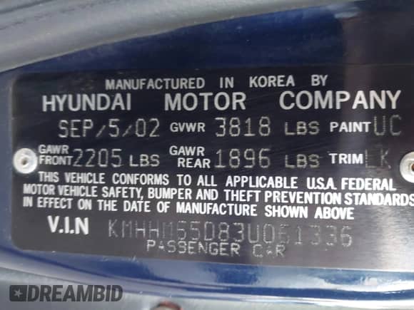 2003 Hyundai Tiburon с VIN KMHHM65D83U061336, выставлен на аукционе IAAI как лот 43151967 с пробегом 235 589 миль миль и . История ставок и продаж доступна на DreamBid. Изображение 9.