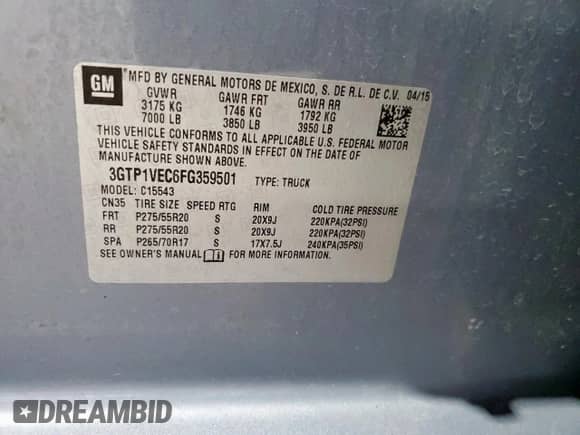 2015 GMC Sierra 1500 SLT z VIN 3GTP1VEC6FG359501, wystawiony jako Copart lot #85294575 z przebiegiem 150 126 mil mil oraz Szkoda całkowita • Salvage title. Historia ofert i sprzedaży dostępna na DreamBid. Obrazek 12.