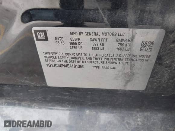 2014 Chevrolet Sonic LT с VIN 1G1JC6SH4E4101360, выставлен на аукционе IAAI как лот 43362709 с пробегом 164 771 миль миль и . История ставок и продаж доступна на DreamBid. Изображение 9.