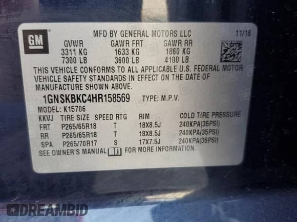 2017 Chevrolet Tahoe LT with VIN 1GNSKBKC4HR158569, listed as a Copart auction lot 81093985 with 110,932 mi miles and Clean title. Bid and sale history available at DreamBid. Image 13.