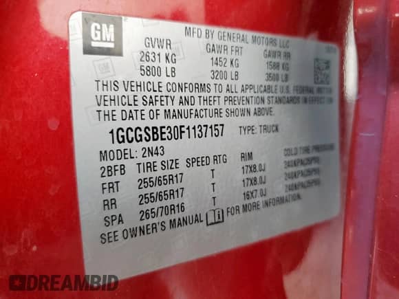 2015 Chevrolet Colorado 2WD LT z VIN 1GCGSBE30F1137157, wystawiony jako Copart lot #68198915 z przebiegiem 288 390 mil mil oraz Szkoda całkowita • Salvage title. Historia ofert i sprzedaży dostępna na DreamBid. Obrazek 13.