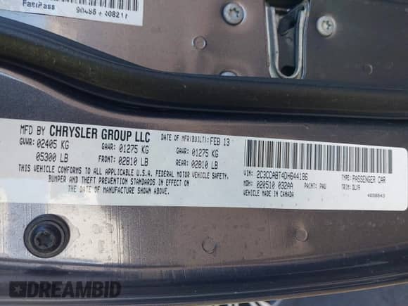 2013 Chrysler 300 S с VIN 2C3CCABT4DH644186, выставлен на аукционе IAAI как лот 41693442 с пробегом 102 802 миль миль и . История ставок и продаж доступна на DreamBid. Изображение 9.