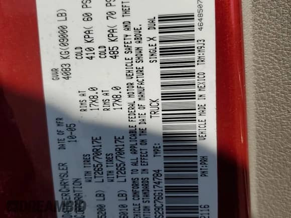 2006 Dodge RAM with VIN 3D3KS29C76G174784, listed as a Copart auction lot 67090085 with 261,256 mi miles and Salvage title. Bid and sale history available at DreamBid. Image 12.