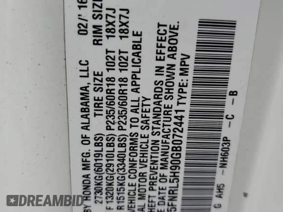 2016 Honda Odyssey Touring Elite z VIN 5FNRL5H90GB072441, wystawiony jako Copart lot #86773865 z przebiegiem 179 735 mil mil oraz Szkoda całkowita • Salvage title. Historia ofert i sprzedaży dostępna na DreamBid. Obrazek 13.