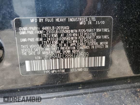 2011 Subaru Forester X Limited z VIN JF2SHAEC8BH722509, wystawiony jako Copart lot #80813945 z przebiegiem Nie podano mil oraz Szkoda całkowita • Salvage title. Historia ofert i sprzedaży dostępna na DreamBid. Obrazek 13.