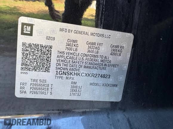 2019 Chevrolet Suburban LT с VIN 1GNSKHKCXKR274823, выставлен на аукционе Copart как лот 85012045 с пробегом 130 408 миль миль и Чистый • Clean title. История ставок и продаж доступна на DreamBid. Изображение 10.