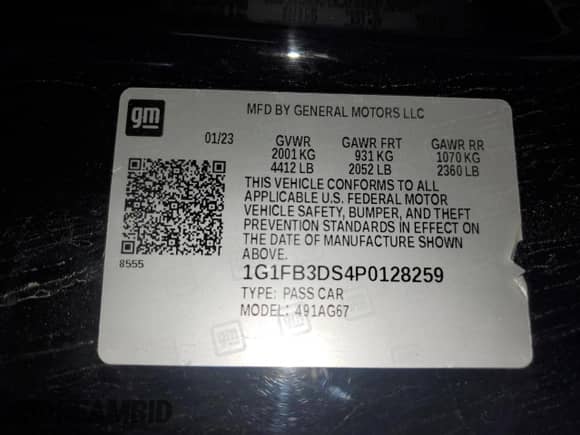 2023 Chevrolet Camaro 1LT z VIN 1G1FB3DS4P0128259, wystawiony jako Copart lot #60038154 z przebiegiem 33 552 mil mil oraz Czysty tytuł • Clean title. Historia ofert i sprzedaży dostępna na DreamBid. Obrazek 12.