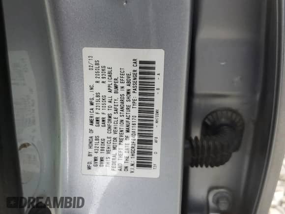 2013 Honda Accord EX-L z VIN 1HGCR2F84DA116170, wystawiony jako Copart lot #72301833 z przebiegiem 148 514 mil mil oraz Szkoda całkowita • Salvage title. Historia ofert i sprzedaży dostępna na DreamBid. Obrazek 14.