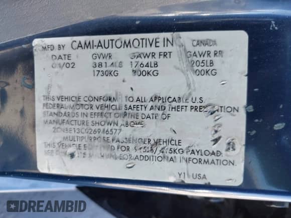 2002 Chevrolet Tracker with VIN 2CNBE13C026946577, listed as a IAAI auction lot 41681988 with 125,211 mi miles and . Bid and sale history available at DreamBid. Image 9.