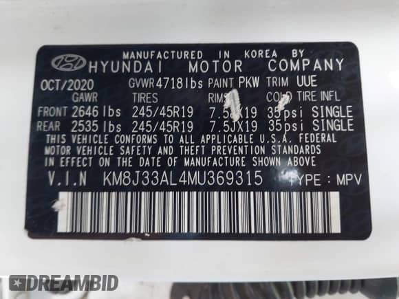 2021 Hyundai Tucson SEL с VIN KM8J33AL4MU369315, выставлен на аукционе IAAI как лот 41942251 с пробегом 17 182 миль миль и . История ставок и продаж доступна на DreamBid. Изображение 9.