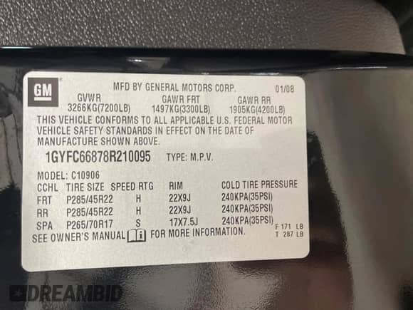 2008 Cadillac Escalade z VIN 1GYFC66878R210095, wystawiony jako Copart lot #80083654 z przebiegiem 128 330 mil mil oraz Czysty tytuł • Clean title. Historia ofert i sprzedaży dostępna na DreamBid. Obrazek 10.