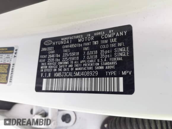 2021 Hyundai Tucson Limited with VIN KM8J3CAL5MU408929, listed as a IAAI auction lot 42651239 with 43,602 mi miles and . Bid and sale history available at DreamBid. Image 9.